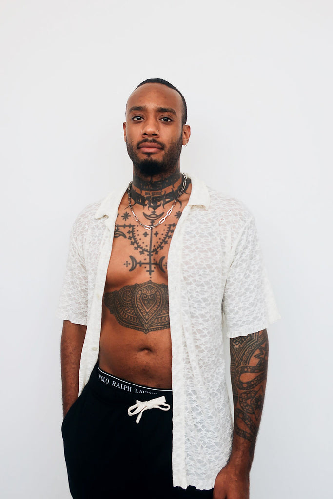 Men’s cream lace button up