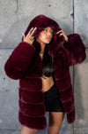 LUXE Chocolate Burgundy Faux Fur Coat