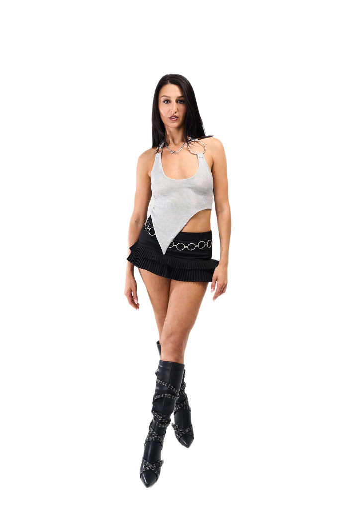 Metallic Silver Asymmetrical Halter