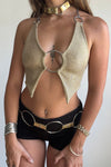 LUSTRE gold mesh o ring halter