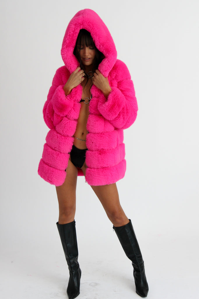 LUXE Hotter Than Pink Faux Fur Coat