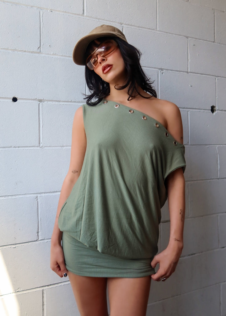 Olive Bamboo Grommet Dress