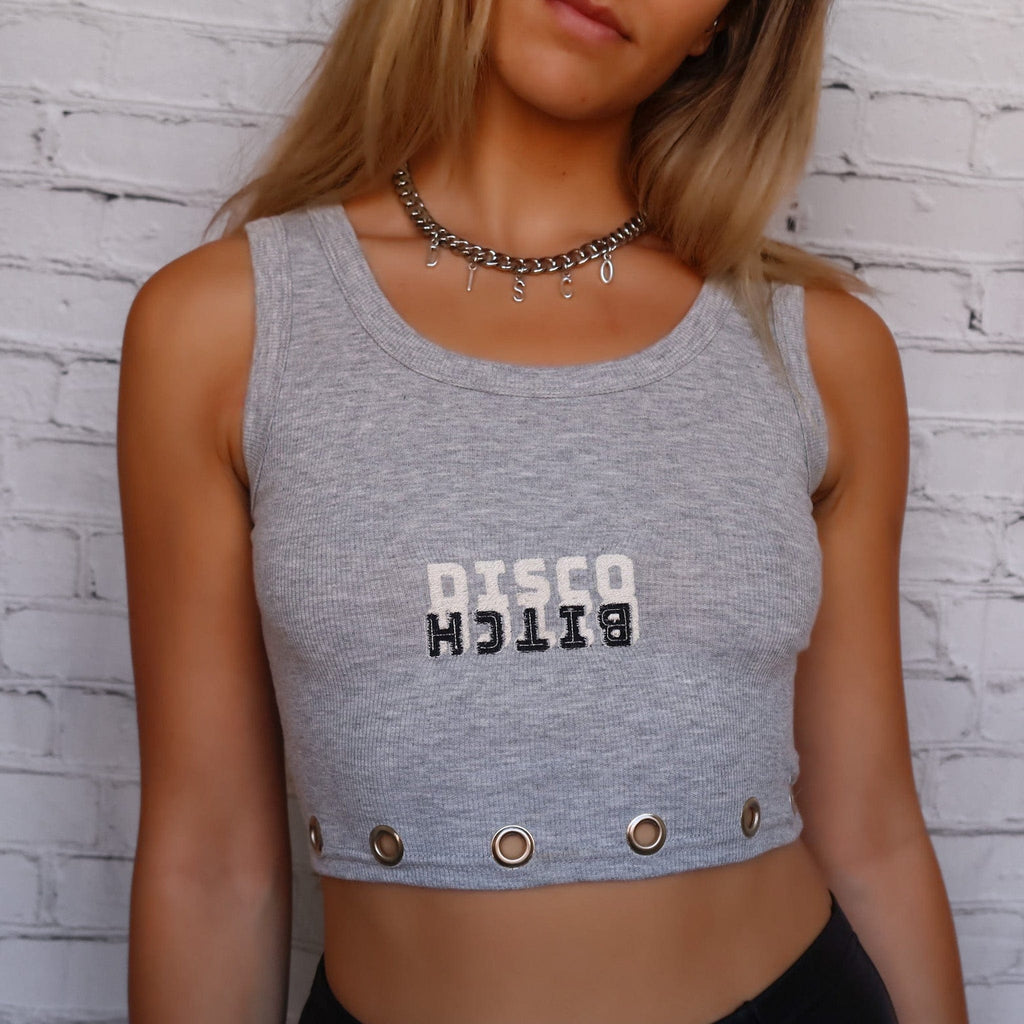 Grey Disco Bish Embroidered Tank
